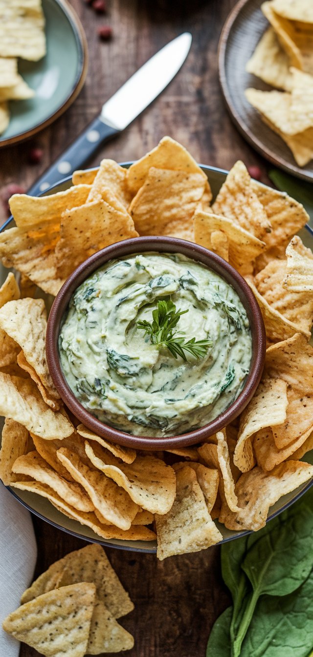 Dairy-Free Spinach and Artichoke Dip with Gluten-Free Chips