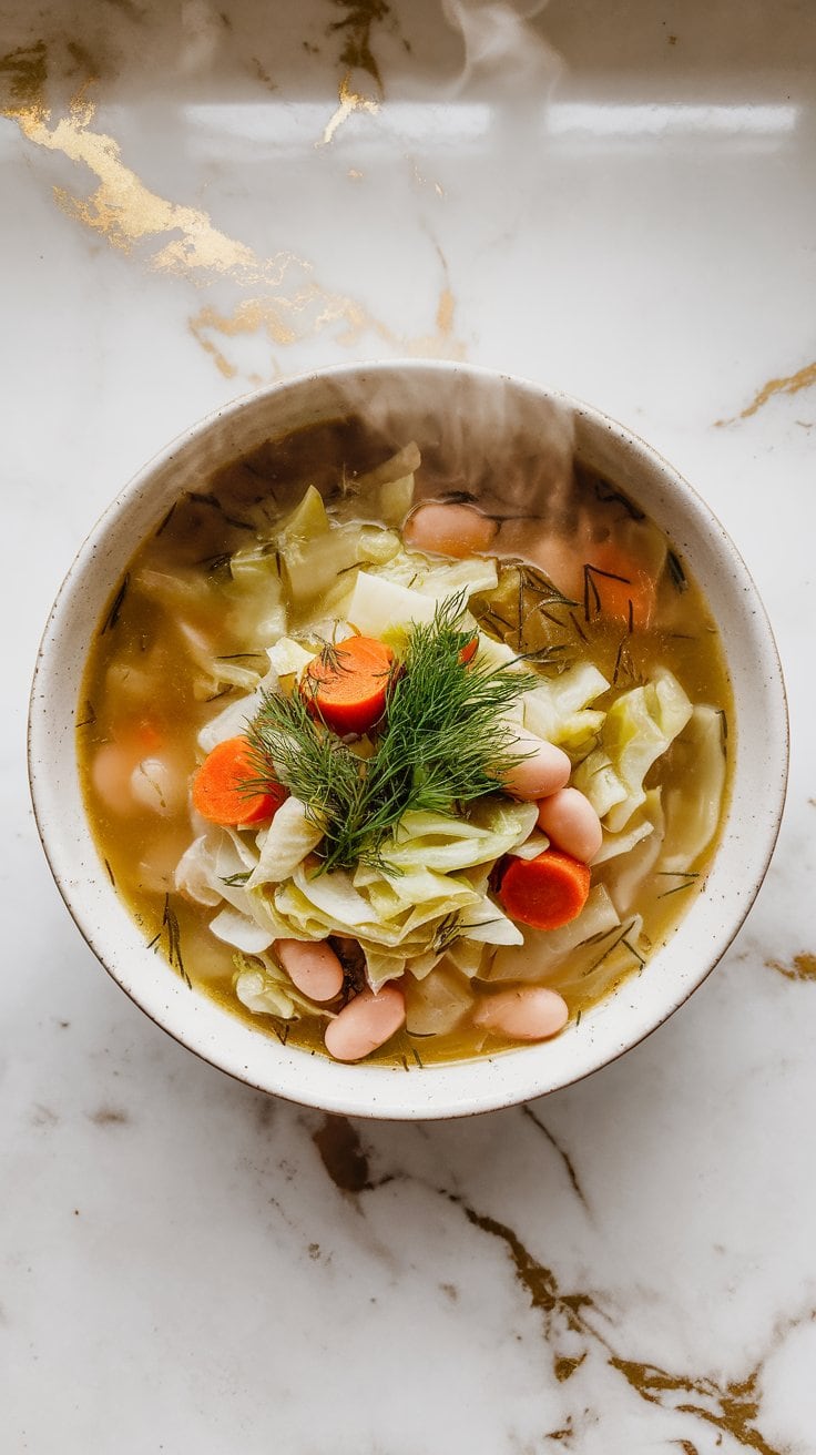 Cozy Cabbage and White Bean Dill Soup