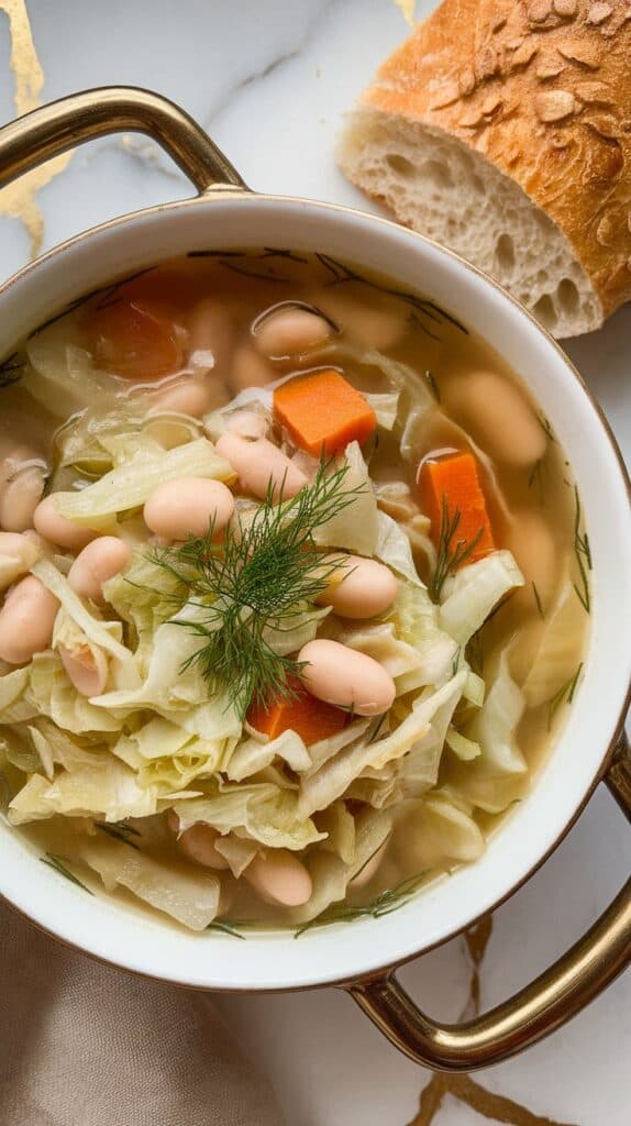 Cozy Cabbage and White Bean Dill Soup