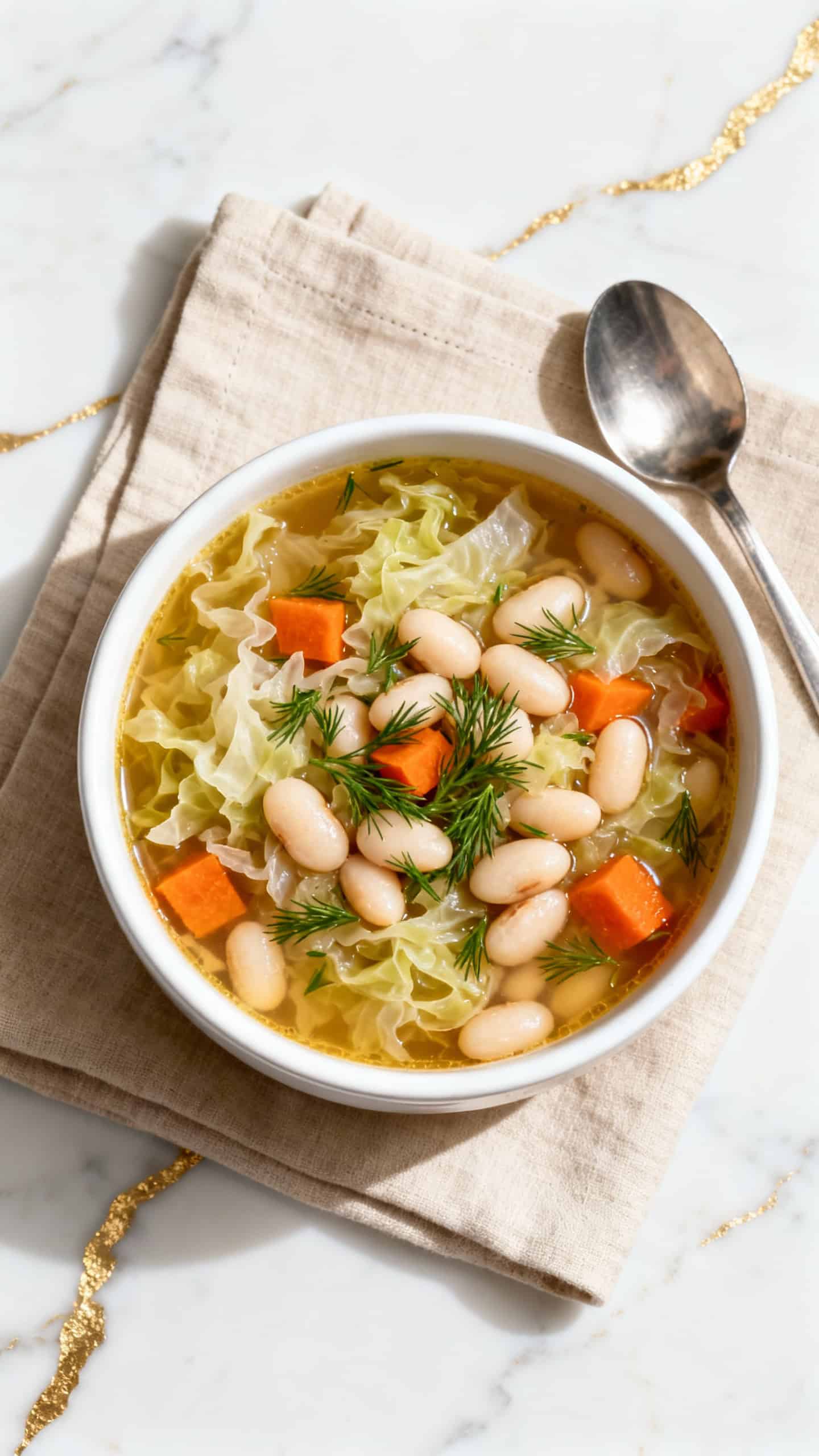 Vegan cozy Cabbage and White Bean Dill Soup