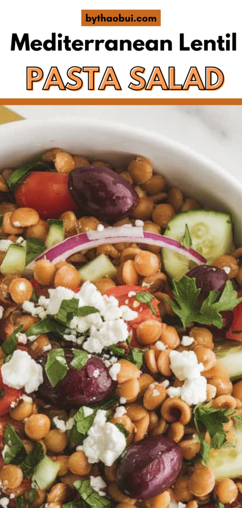 Struggling to find summer meals that are light but filling? This mediterranean lentil pasta salad is loaded with fresh veggies, protein, and bold flavor from lemon, feta, and herbs. Save it now for your favorite mediterranean salad recipes summer ideas! Mediterranean Lentil Pasta Salad