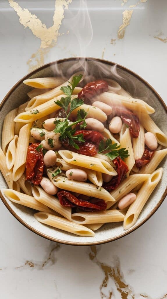 Creamy White Bean Pasta with Dried-Dried Tomatoes