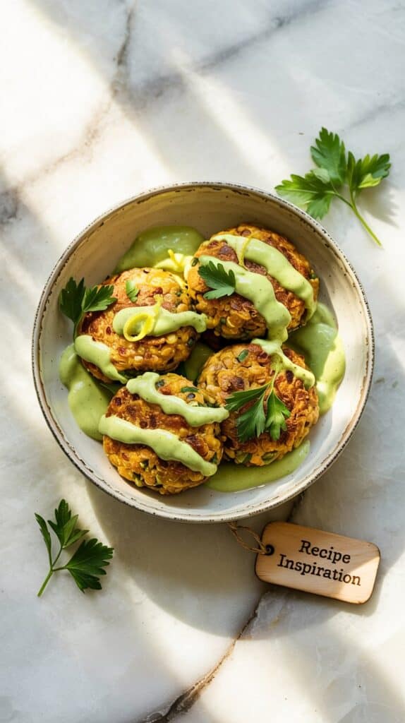 Quinoa Chickpea Patties with Avocado Sauce