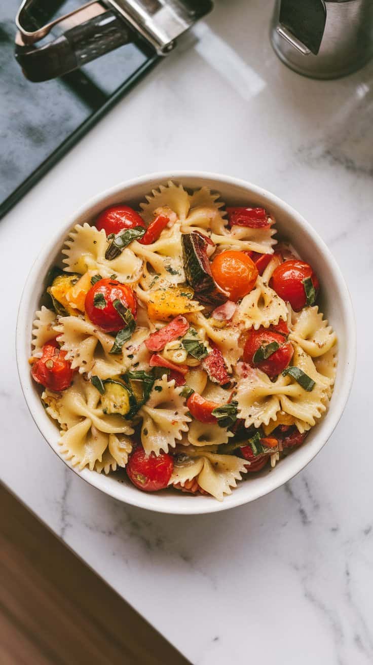 Roasted Veggie Balsamic Pasta Salad