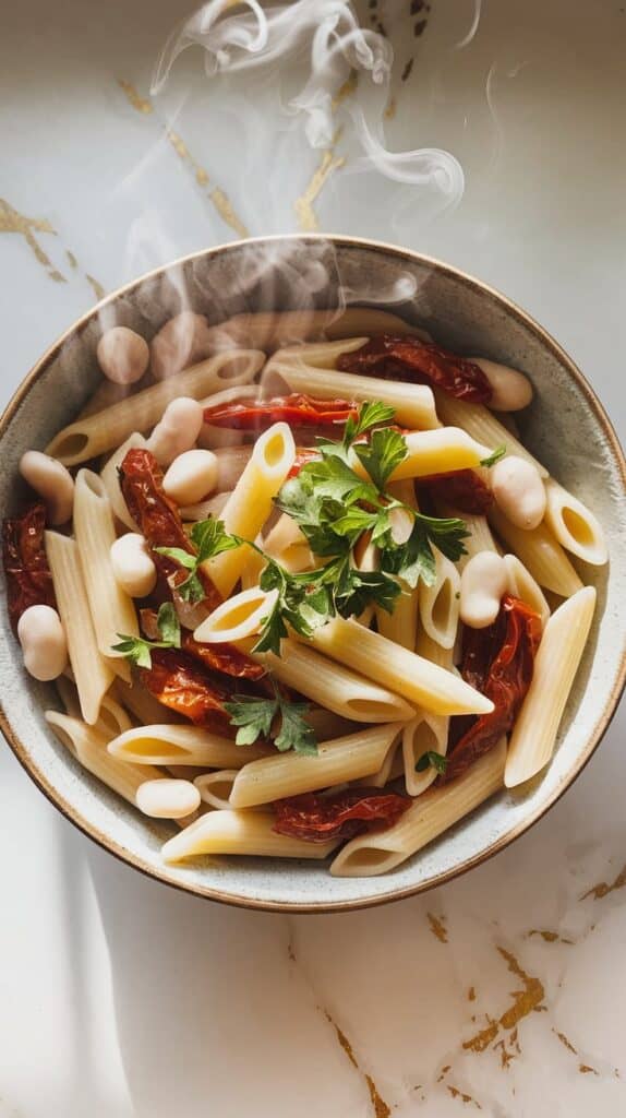 Creamy White Bean Pasta with Dried-Dried Tomatoes