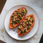 Chickpea Spinach Stuffed Sweet Potatoes
