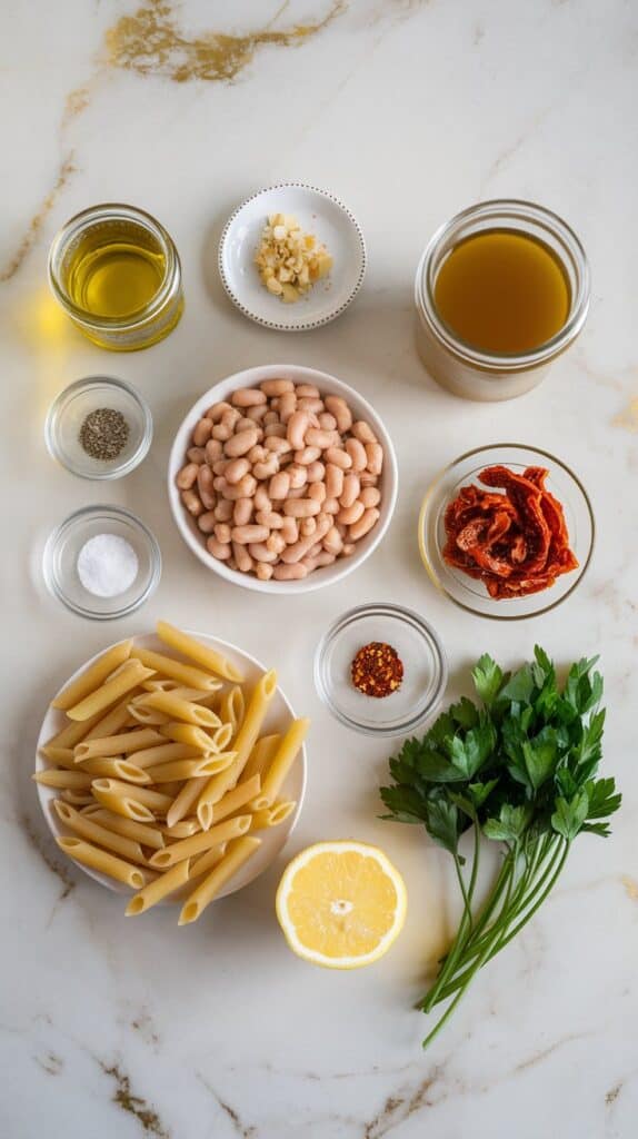 Creamy White Bean Pasta with Dried-Dried Tomatoes