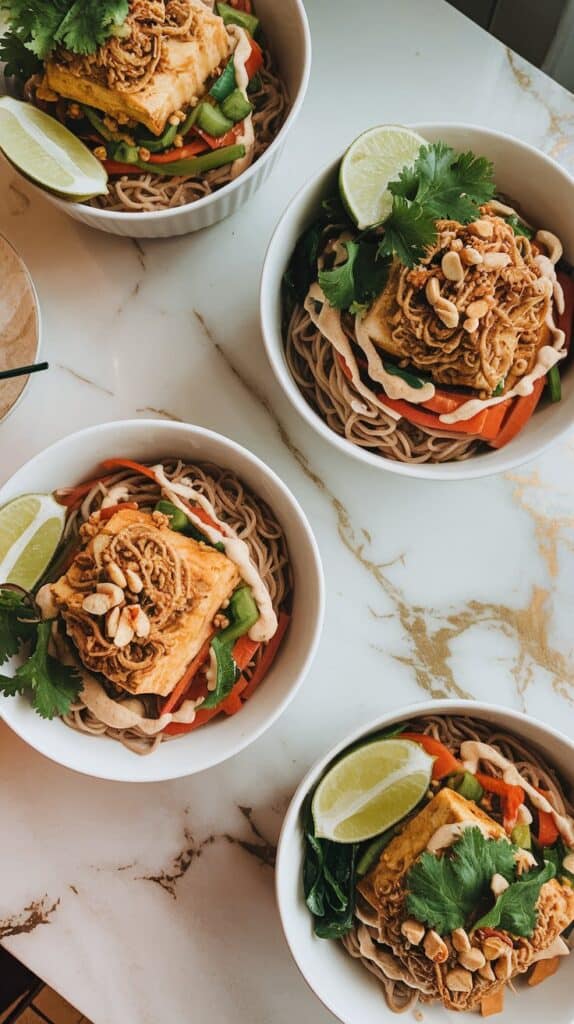 Tempeh Noodle Bowls with Ginger Peanut Sauce