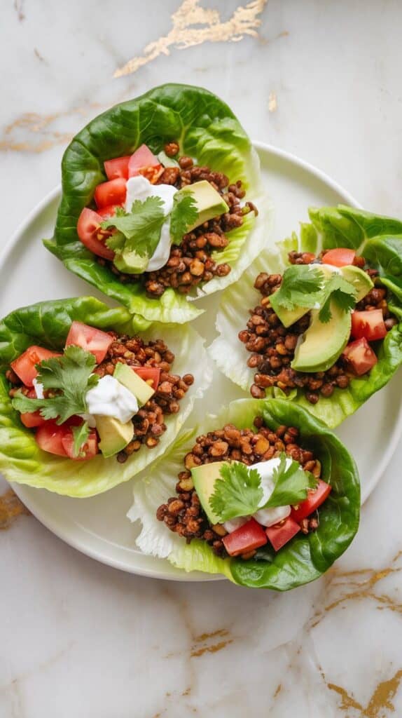 Lentil Walnut Taco Meat Lettuce Wraps