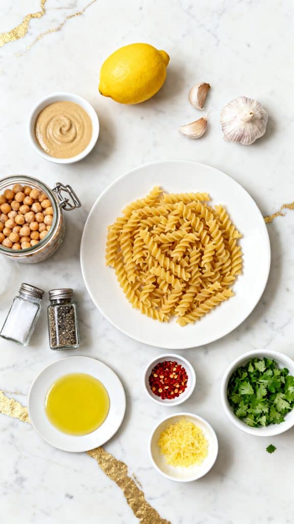 Lemon Tahini Chickpea Pasta
