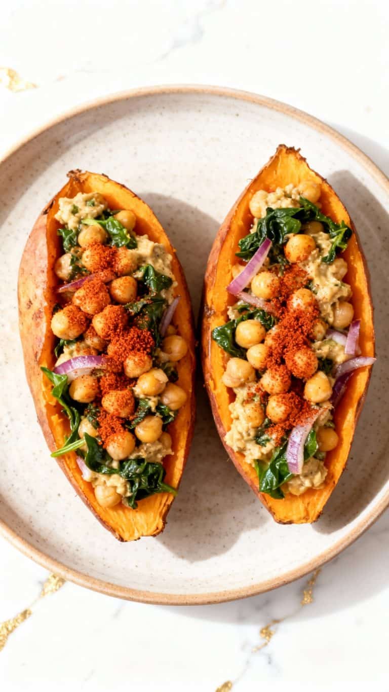 Chickpea Spinach Stuffed Sweet Potatoes