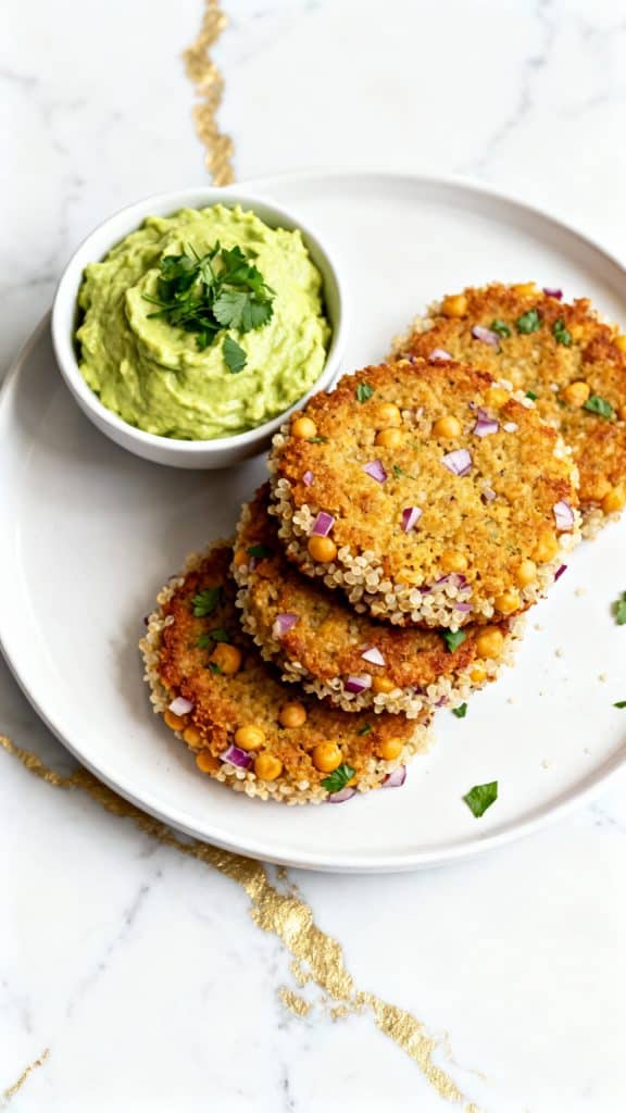 Quinoa Chickpea Patties with Avocado Sauce