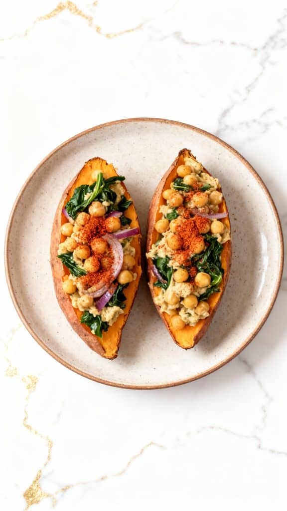 Chickpea Spinach Stuffed Sweet Potatoes