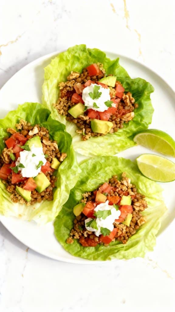 Lentil Walnut Taco Meat Lettuce Wraps