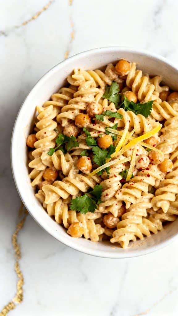 Lemon Tahini Chickpea Pasta
