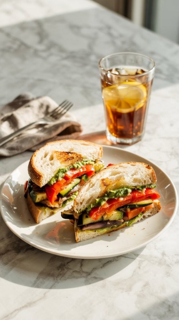 Vegan Pesto & Roasted Veggie Sandwich