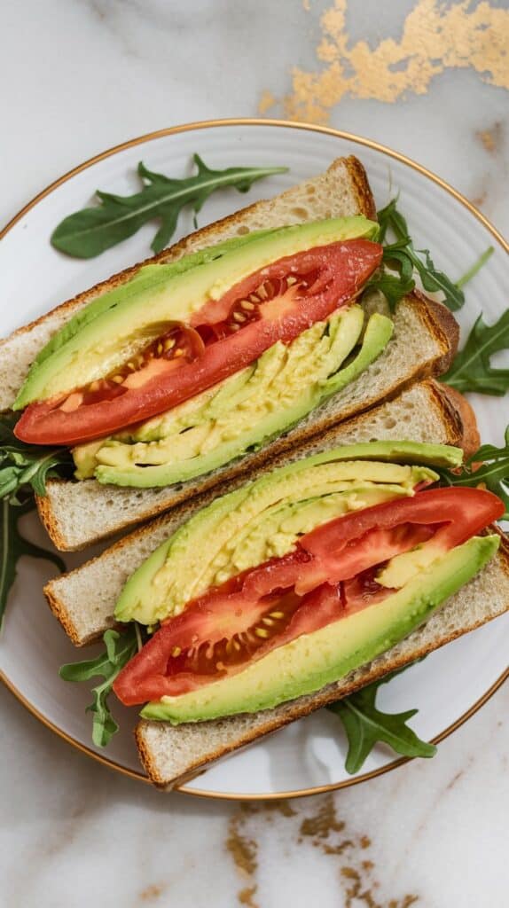 Avocado and Tomato Sandwich .