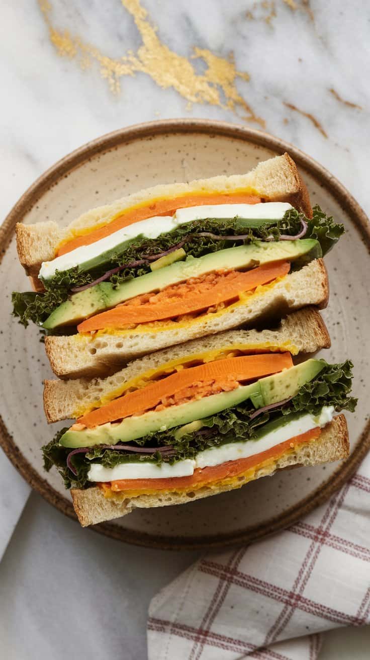 Roasted Sweet Potato and Kale Sandwich