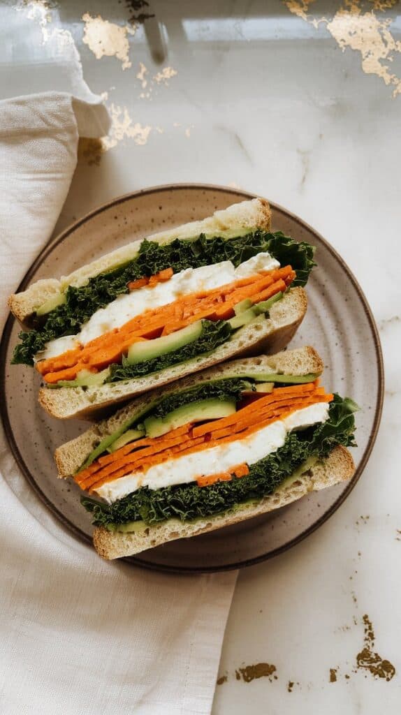 Roasted Sweet Potato and Kale Sandwich