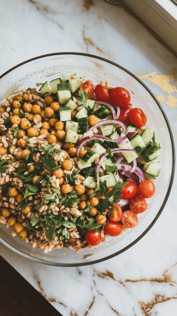 Roasted Chickpea & Farro Salad with Lemon Herb Dressing