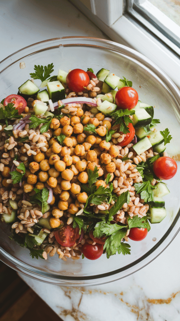 Roasted Chickpea & Farro Salad with Lemon Herb Dressing