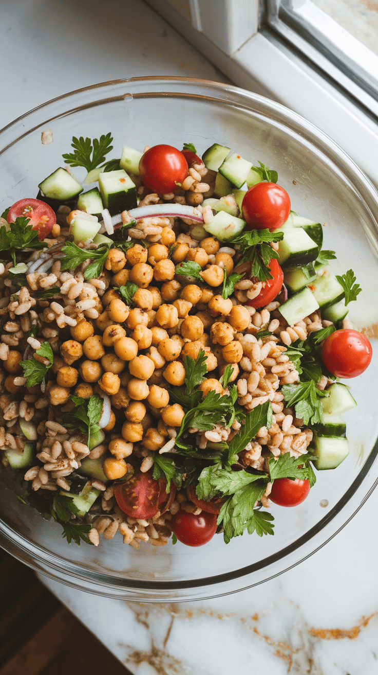 Roasted Chickpea & Farro Salad with Lemon Herb Dressing