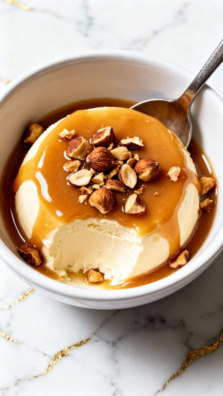 Salted Caramel Silken Tofu with Hazelnuts