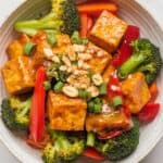 Crispy Tofu Stir Fry with Garlic-Sesame Glaze & Peanuts