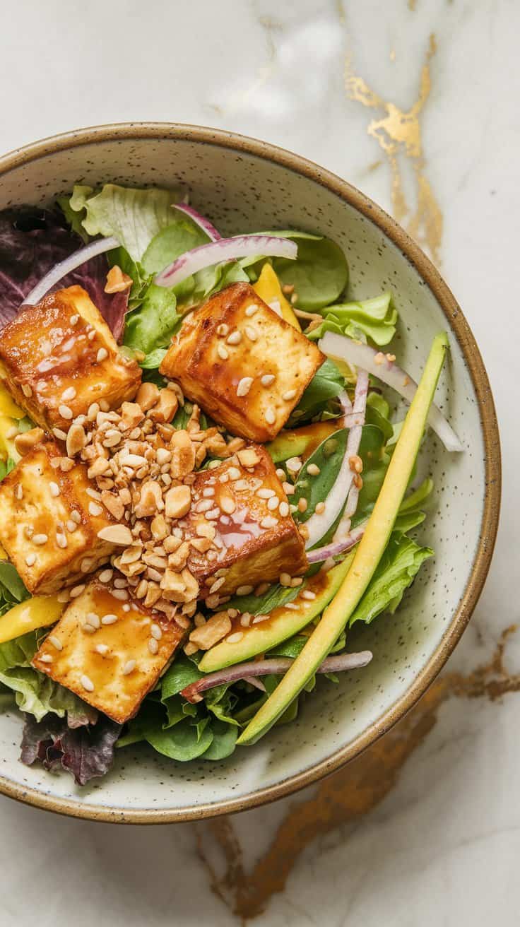 Crispy Tofu Salad with Yuzu Dressing & Green Mango