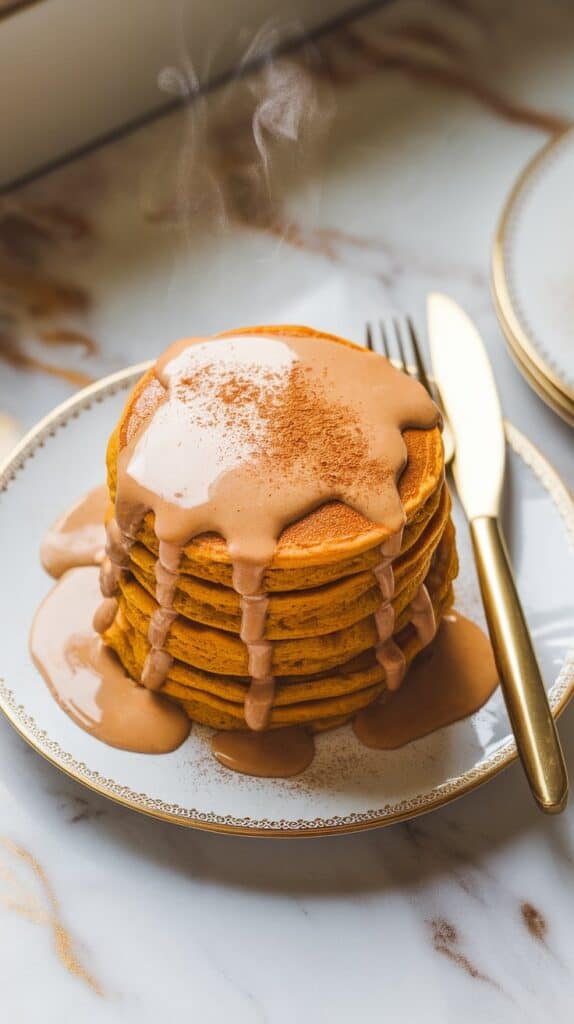 Fluffy Vegan Pumpkin Pancakes with Maple Tahini Drizzle