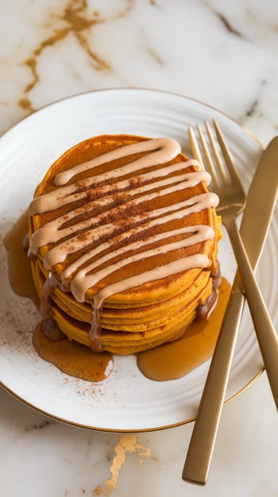 Fluffy Vegan Pumpkin Pancakes with Maple Tahini Drizzle