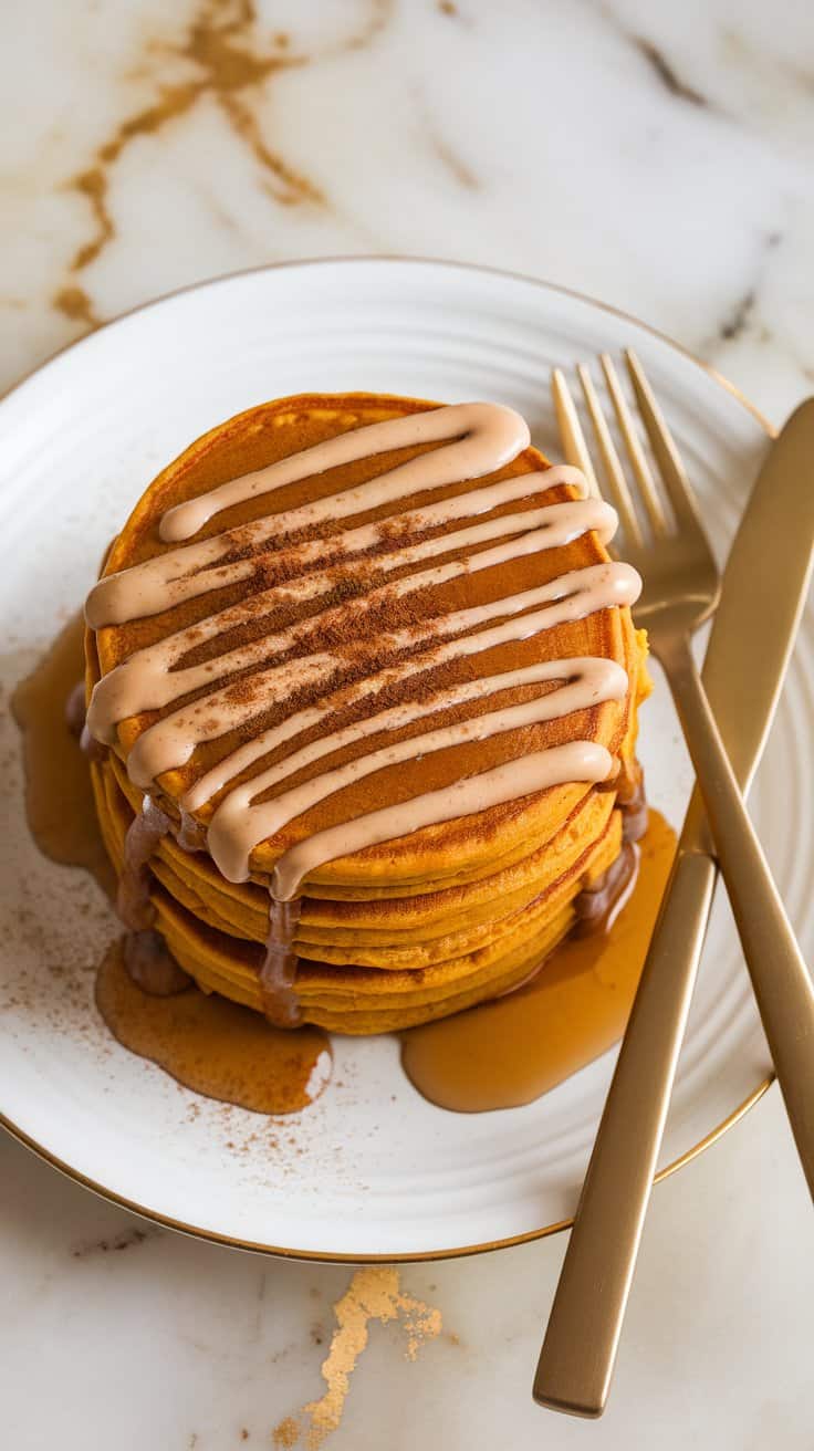 Fluffy Vegan Pumpkin Pancakes with Maple Tahini Drizzle