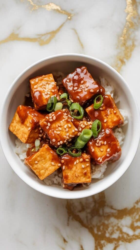Air Fryer Tofu with Sticky Sesame Sauce