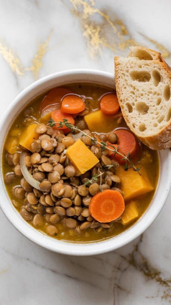 Pumpkin Lentil Stew with Garlic and Thyme