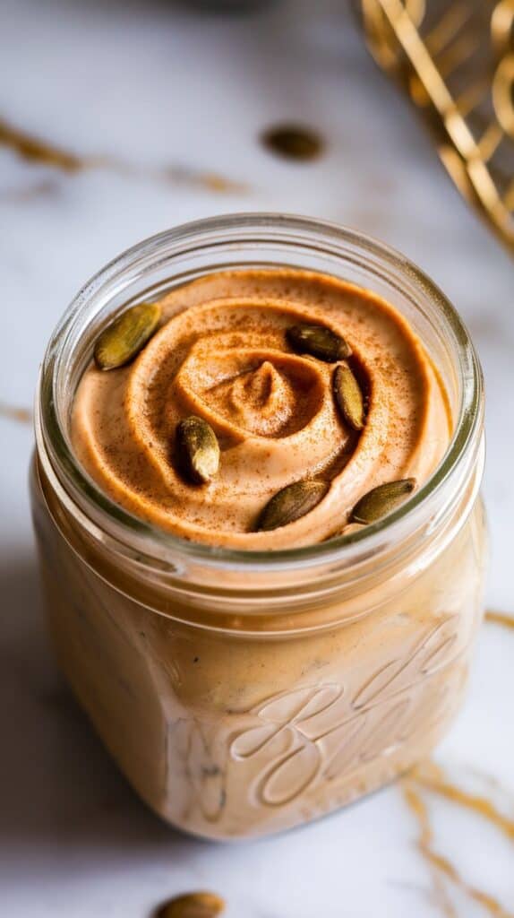 Pumpkin Overnight Oats with Almond Butter Swirl