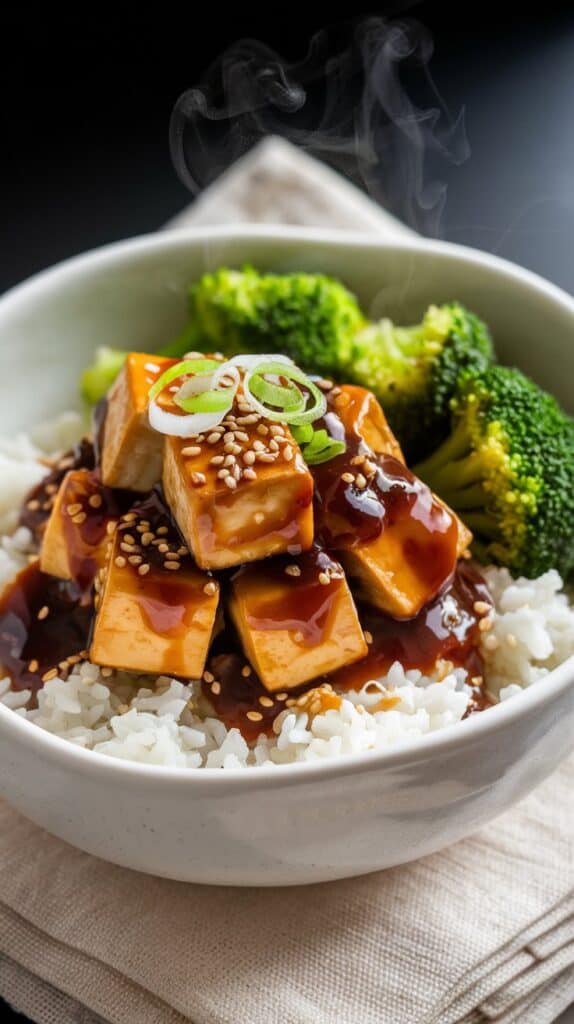 Easy Teriyaki Tofu with Rice and Broccoli