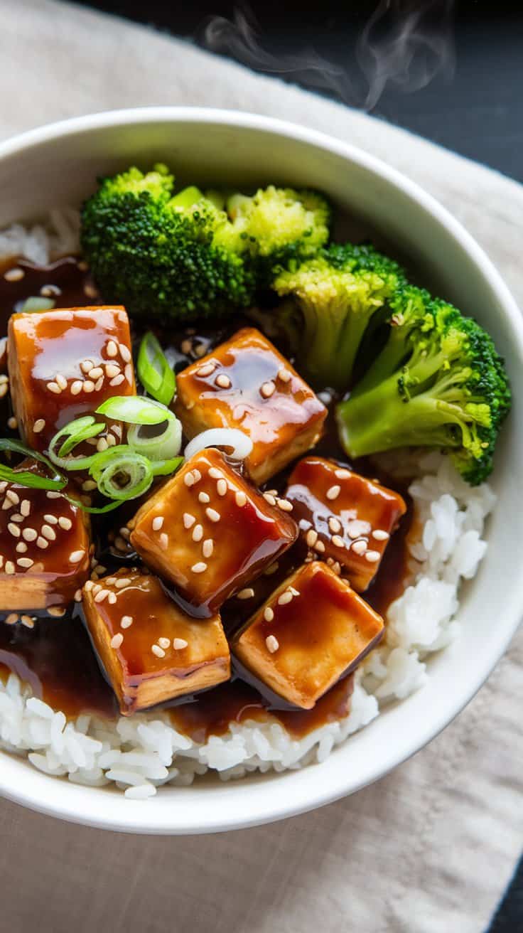 Easy Teriyaki Tofu with Rice and Broccoli