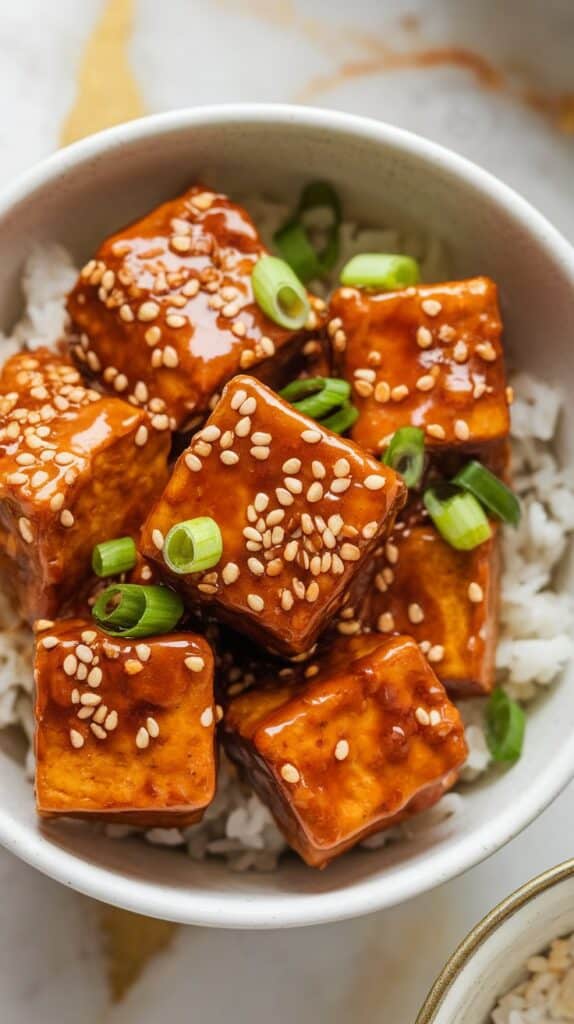 Air Fryer Tofu with Sticky Sesame Sauce