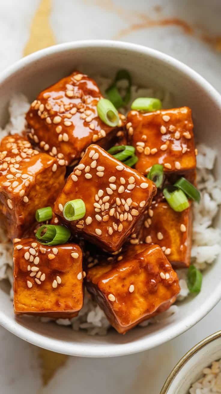 Air Fryer Tofu with Sticky Sesame Sauce