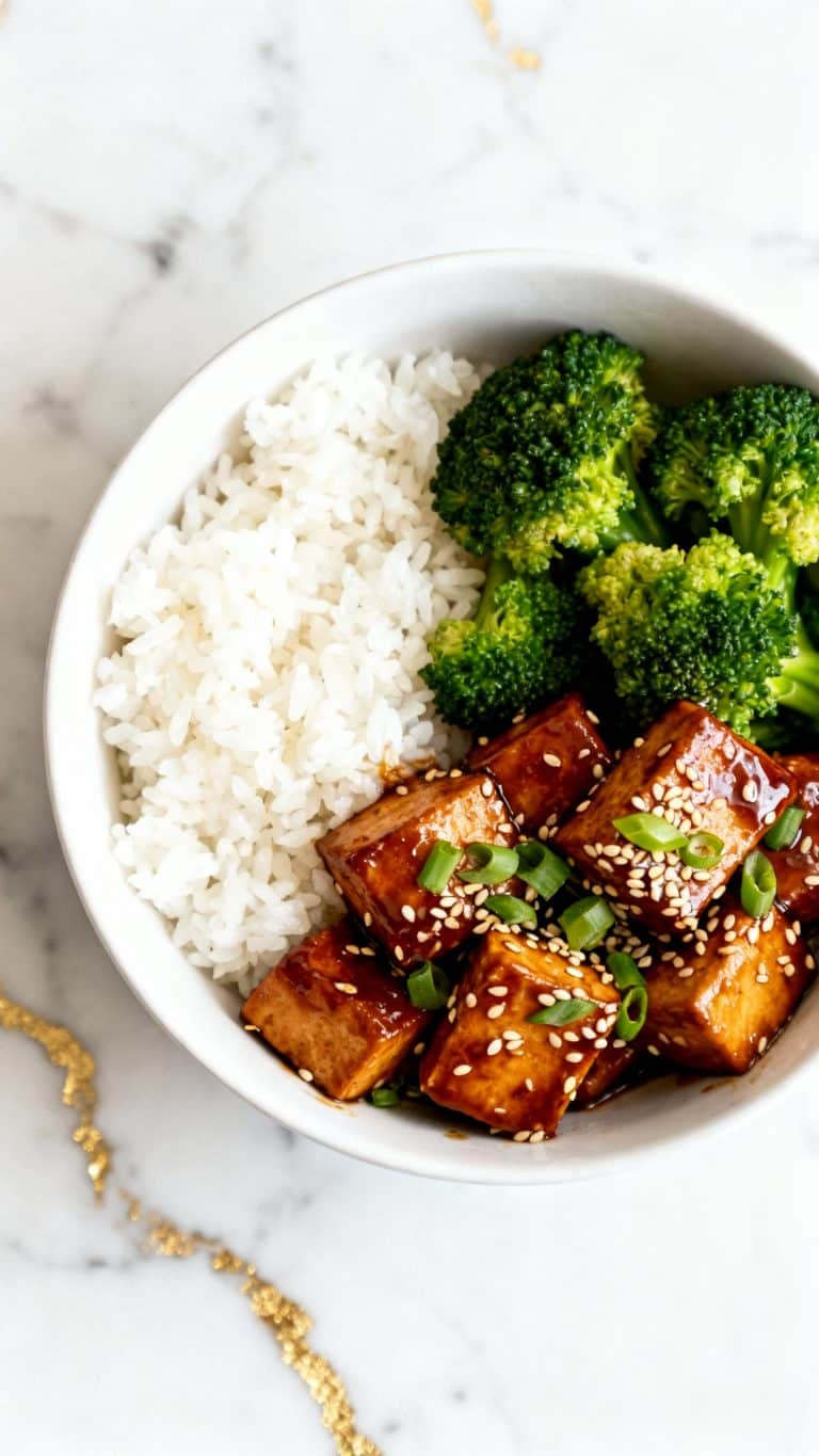 Teriyaki Tofu with Rice and Broccoli