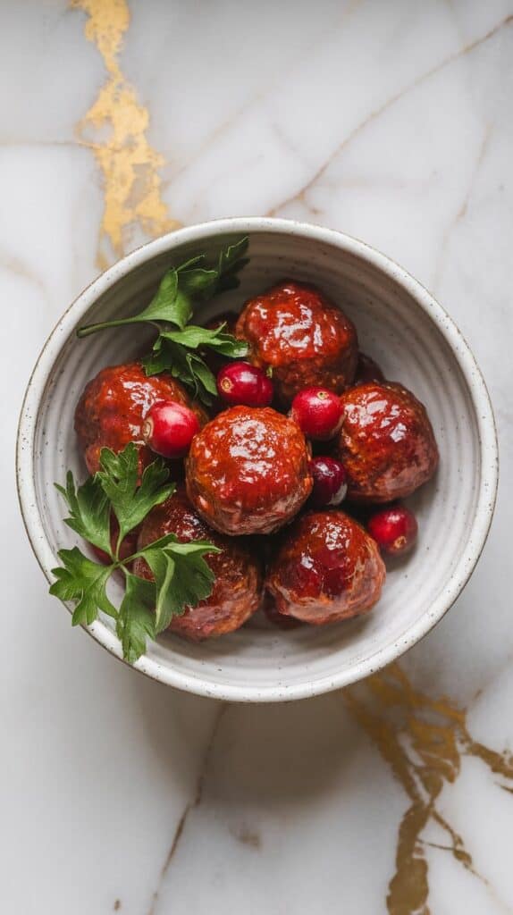 Vegan Meatballs with Cranberry Glaze