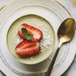 Vegan Matcha Coconut Panna Cotta with Fresh Strawberries