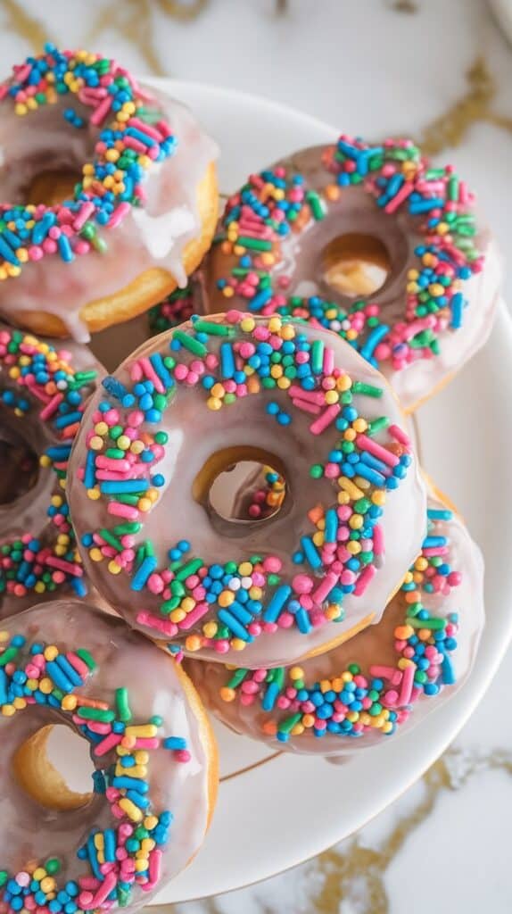 Baked Vegan Donuts with Almond Milk Glaze & Sprinkles