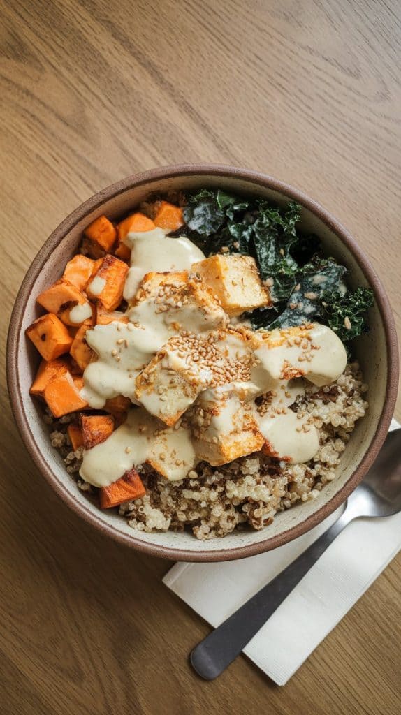 Vegan Tahini Sweet Potato Tofu Bowl