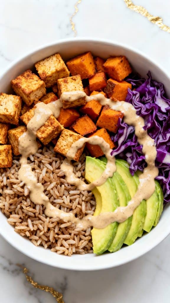Vegan Tahini Sweet Potato Tofu Bowl
