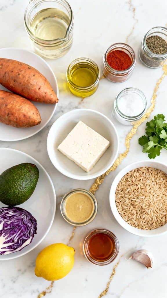 Vegan Tahini Sweet Potato Tofu Bowl