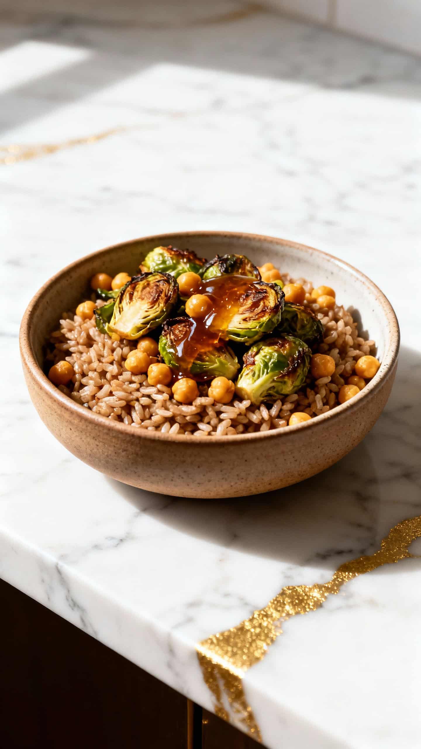 Vegan Maple Roasted Brussels & Chickpea Bowl