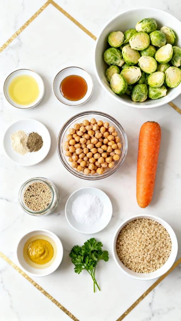 Vegan Maple Roasted Brussels & Chickpea Bowl