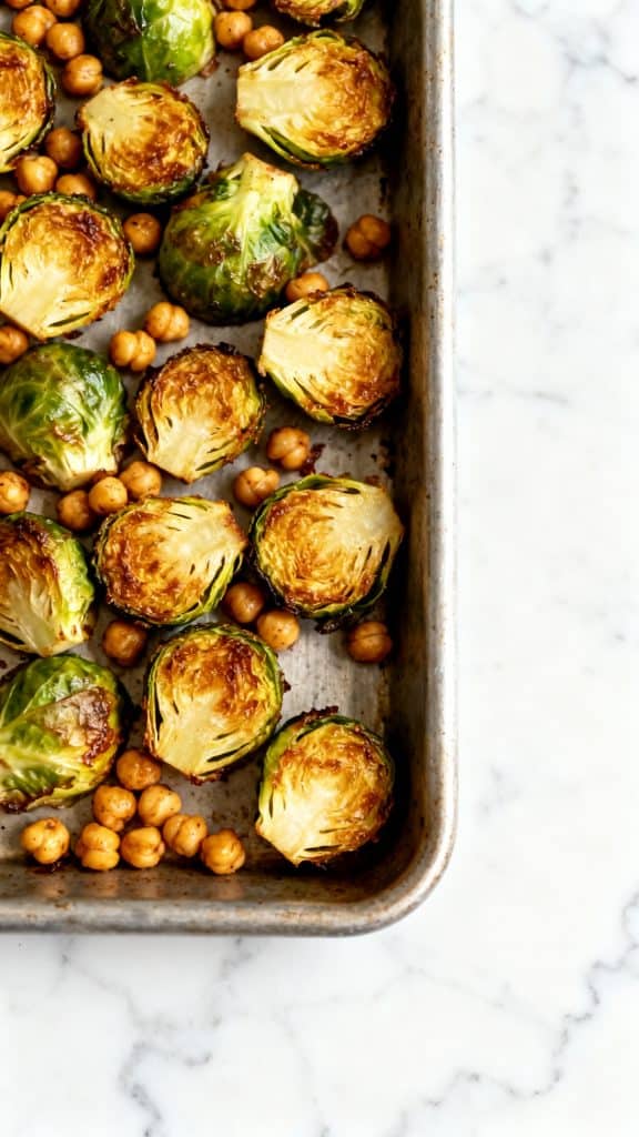 Vegan Maple Roasted Brussels & Chickpea Bowl