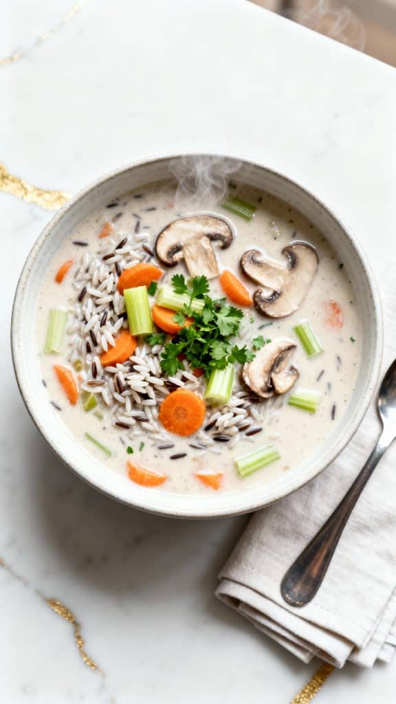 **Vegan Creamy Wild Rice Soup**
